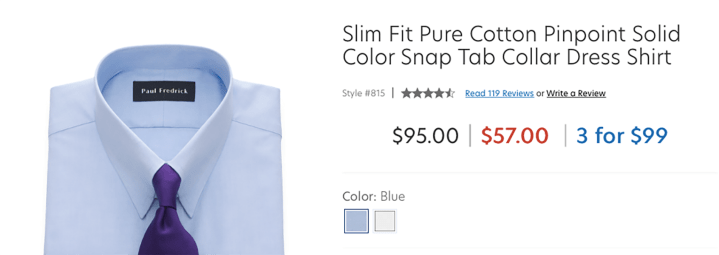 tab collar dress shirt product page