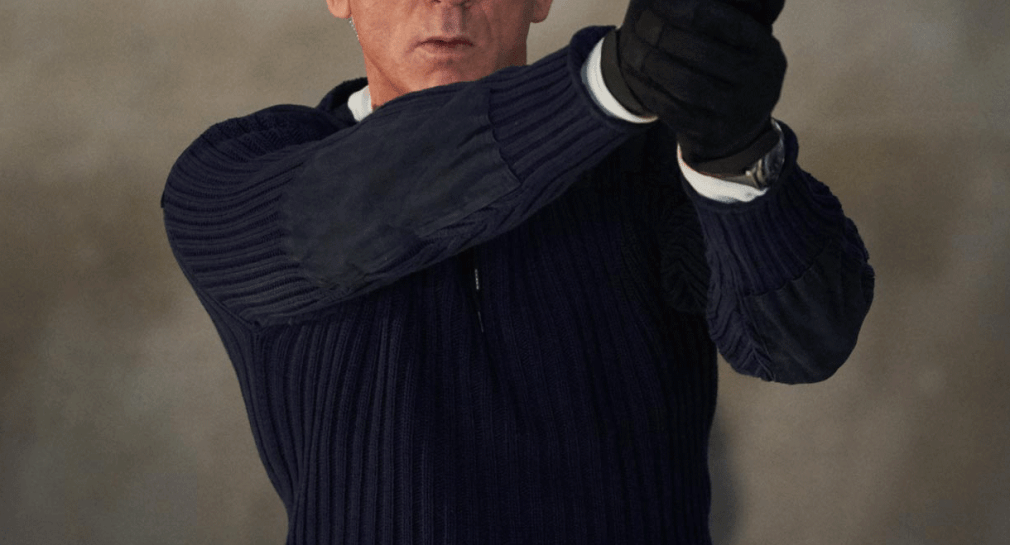 James Bond in navy commando sweater