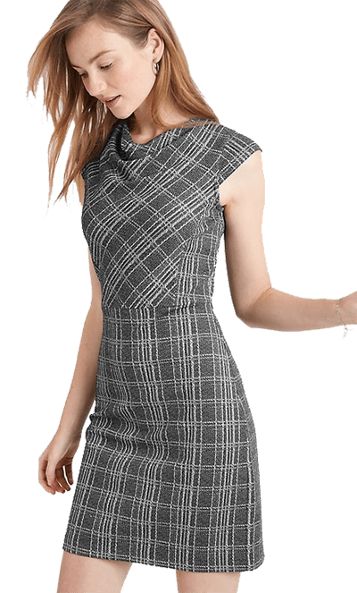 Banana Republic Factory Plaid Sheath Dress with cowl neck