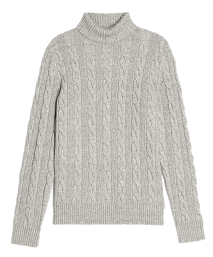 grey cable knit turtleneck sweater