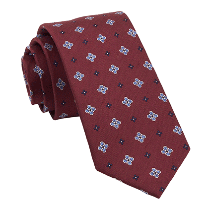 burgundy tie with alternating dark and light blue dots